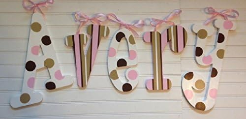 Pink and Brown Polka Dots and Stripes Custom Hand Painted Wooden Hanging Wall Nursery Letters