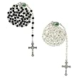2 Rosaries with Rose Shaped Beads - Black & White; St. Jude Centerpiece - 20'' Overall Length - Sold as a Pair