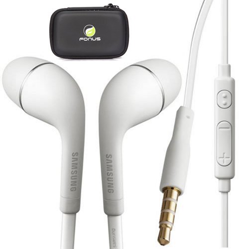 Samsung EHS330 Stereo Handsfree Headset Flat Wired Dual Earbuds With Microphone for Smartphones & Tablets Bundle with Accessory Case