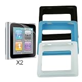 Skque Premium Silicone Case (Black/Clear/Blue) and 2 Screen Protector For Apple Ipod Nano 6th Generation(Newest Model)