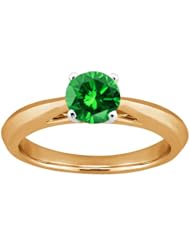 0.80 Ct Round Green SI1/SI2 Diamond 14K Yellow Gold Solitaire Ring