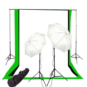 CowboyStudio Photography/Video Studio Lighting Kit with 10ft x 20ft Black, White and Green Muslins Backdrops and Background Support System with Case