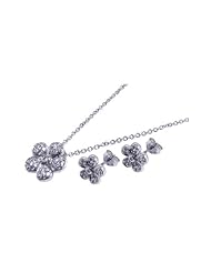 Nickel Free Sterling Silver Pendant & Earring Sets 7 Petals CZ Flower Set