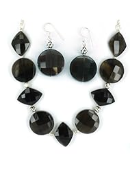 Faceted Smokey Quartz Necklace Earrings Set with Sterling Silver Beads - Set Weights 380 Carats