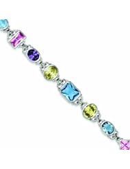 Genuine .925 Sterling Silver 7.5Inch Multicolored Cz Bracelet . 100% Satisfaction Guaranteed.