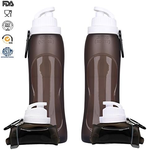 LianTree Bottle (Set of 2) Collapsible Silicone Water Bottles - Sports Camping Canteen 17 Oz. - Leak Proof Reusable Ice Pack (Dark)