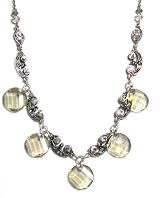 Creations Georgianni Sterling Silver Plated Collar Necklace with Faceted Shade Swarovski Crystal Disks and Oxidized Silver Detailing
