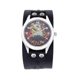 Biker Eagle Watch With Black Leather Cuff Band US-W0972