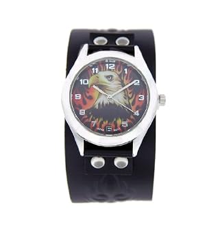 Biker Eagle Watch With Black Leather Cuff Band US-W0972