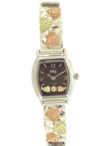 Classy! Black Hills Gold Two leaf Sterling silver & Yellow gold Band with Stainless steel Women's Watch