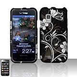 Black Silver Flower Vine Rubberized Snap on Hard Cover Protector Faceplate  ....