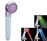 LEDシャワーヘッド、温度によってLEDが３色に変化する、LED内蔵シャワーヘッド、電池電源不要、水圧発電、簡単設置、三つ出水水量調節でき、毎日のバスタイムが楽しくなる