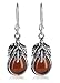 Unique Pattern Amber Sterling Silver Ear Wire Dangle Earrings