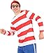 Where's Waldo Shirt Hat and Glasses Deluxe Halloween Costume Cosplay