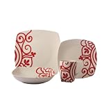Coventry Valley Swirls Red 16-Piece Dinnerware Set Service for 4, Red by Coventry