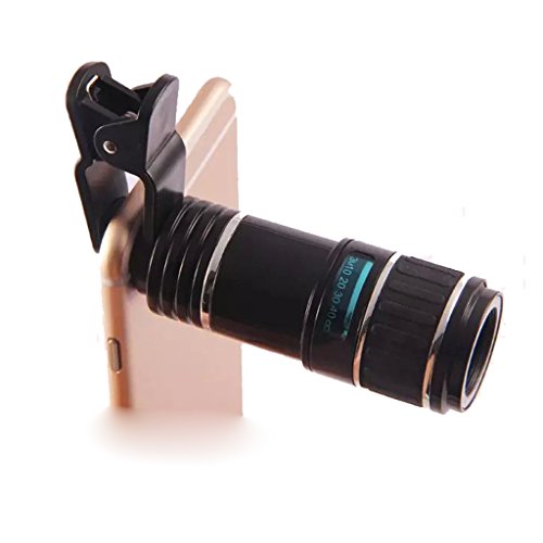 Optical Zoom Telescope Camera Lens, Bestop Universal Professional 8X-12X Zoom Manual Focus Telescope Camera Lens Clip for iPhone 6S, 6, Samsung Galaxy S6, S5, S7 Edge ect (Black)