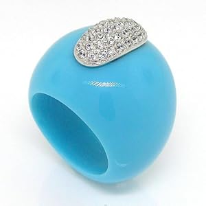 Silver Large Cocktail Ring w/Turquoise & White CZs