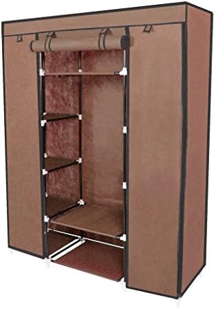 VictoriaHome 53" Portable Closet Storage Organizer Wardrobe Clothes Rack with Shelves Brown