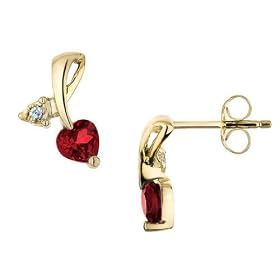 Created Ruby Heart Earrings with Diamonds 7 10 Carat (ctw) in 10K Yellow Gold by MyJewelryBox.com