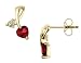 Created Ruby Heart Earrings with Diamonds 7/10 Carat (ctw) in 10K Yellow Gold