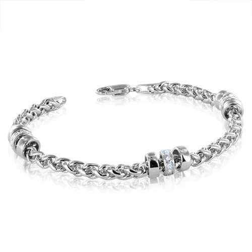  Diamond Link Byzantine Bracelet in Sterling Silver -0.12 cttw - 7 inch