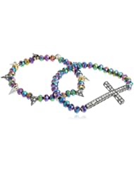 Steve Madden Cross and Spike Stretch Bracelet Set, 7.5"