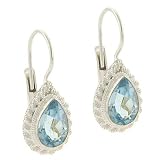 Sterling Silver Genuine Blue Topaz stone Teardrop LeverBack Lever Back Earrings