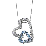 1 2 Ct. Blue and White Diamond Double Heart Shaped Pendant With 18 Chain