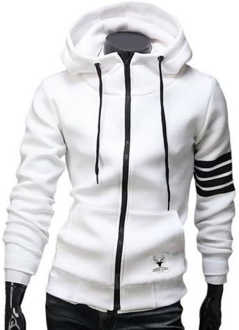 Men Hoodies Brand Sports Suit Men Sweatshirt Hoodie Casual Zipper Hooded Jackets Male M-3XL (White, L)