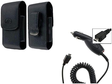 Car Charger + Vertical Leather Swivel Belt Clip Case for SAMSUNG Contour 2 SCH-R270 SCH-R270M