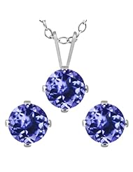2.70 Ct Round Blue Tanzanite 925 Sterling Silver Pendant Earrings Set