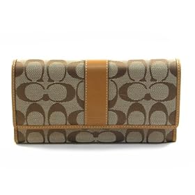 AUTHENTIC COACH HAMPTONS SIGNATURE CHECKBOOK WALLET (Khaki/Camel)