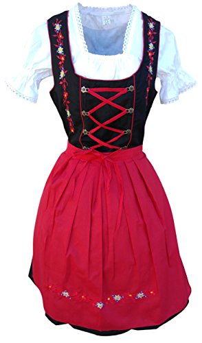 Dirndl World Womens Di06rs, 3 Piece Dirndl Dress, red black, Blouse Apron, Sz 8