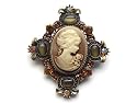 Vintage Victorian Inspired Topaz Cat Eye Cameo Maid Profile Pendant Pin Brooch