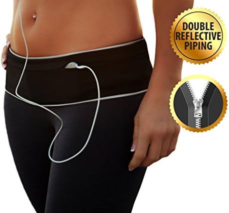 Running Belt Pouch - Best Fanny Pack Fitness Flipbelt - Waist Storage for your Accessories - Packs Apple iphone 5 through 6 Plus - Hiking - Climbing - Workout - Jogging - (Black, Large)