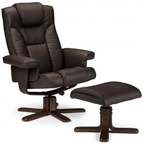 Living Room Recliner Chair and Footstool Faux Leather Reclining Relaxer Brown Leather Chair