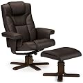 Living Room Recliner Chair and Footstool Faux Leather Reclining Relaxer Brown Leather Chair