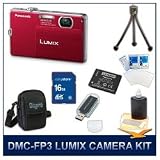 Panasonic LUMIX DMC-FP3 FP3 Red Digital Camera, 14 MP, 4x Optical Zoom Lens, 3.0 Touch-Screen LCD, HD Video Recording, 16 GB Memory Card, Card Reader, Battery, Mini Tripod, Deluxe Carrying Case, Screen Protectors, & 3pc. Lens Cleaning Kit