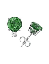 5mm Round Emerald and Diamond Stud Earrings in 14K White Gold