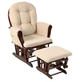 Stork Craft Hoop Glider and Ottoman Cushion in Cherry Wood and Beige Corduroy
