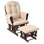 Stork Craft Hoop Glider and Ottoman Cushion in Cherry Wood and Beige Corduroy