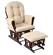 Stork Craft Hoop Glider and Ottoman Cushion, Cherry Wood and Beige Corduroy