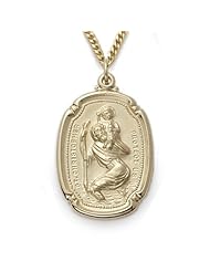 24K Gold Over Sterling Silver Shield St. Christopher Medal Catholic Jewelry St. Christopher Patron Saint St. Medal Catholic Gift Boxed w/Chain 24" Length Gift Boxed