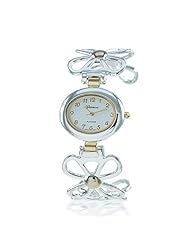 Bling Jewelry Geneva Two Tone Daisy Flower Fashion Cuff Watch