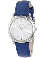 Timex Womens T2P2442M Blue Buffalo Pattern Leather Strap Watch