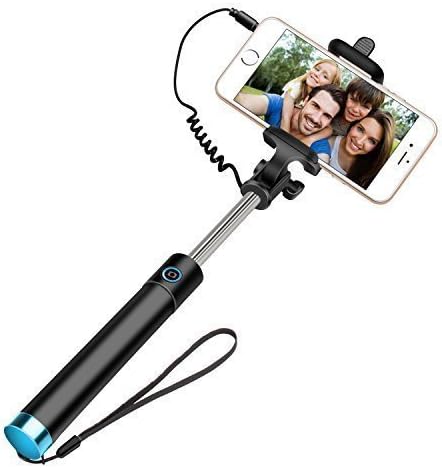 Selfie stick, Geekee [3-In-1] Wired Selfie Stick Self-portrait Extendable Monopod &amp; Built-in Remote Shutter &amp; Adjustable Phone Holder for iPhone 6s/6 Plus/5/5s/5c, Galaxy S6 Edge Plus/S5/S4/S3 (Blue)