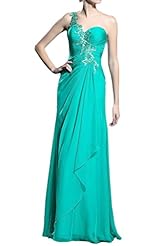 One Shoulder Ruched  Applique Vintage Chiffon Evening Dress/Prom Dress  With Ruffles