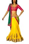Yellow Georgette Lehenga with Pink Brocade