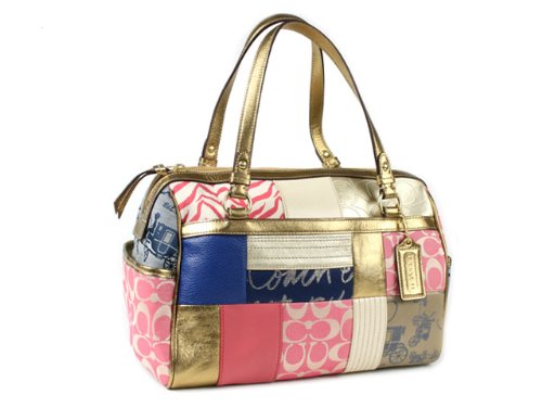 Authentic Coach Signature Patchwork Satchel Handbag 17164 Multi Pink/Blue