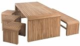 CORONA Set 1: Tisch mit 1 Bank und 3 Hockern aus Teakholz rustikal Hartman
